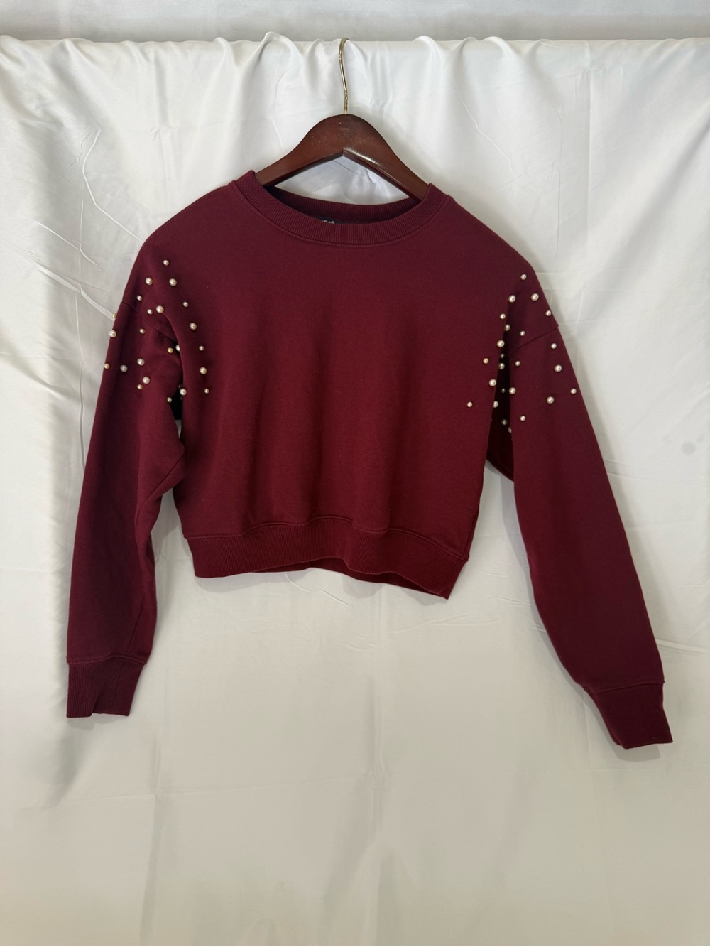 Freshman Burgundy Pearl-Accent Crewneck Sweatshirt